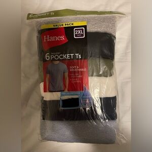 New Hanes 6-Pack Men's Tagless Pocket Ts T-shirts 100% Cotton Sz 50-52 2XL